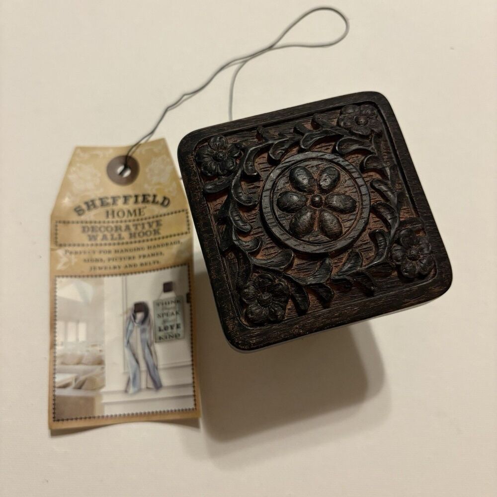 Sheffield Home Decorative Wall Hook Farmhouse Door Knob Floral Carved Cottage